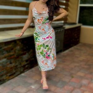 Floral draped backless dress